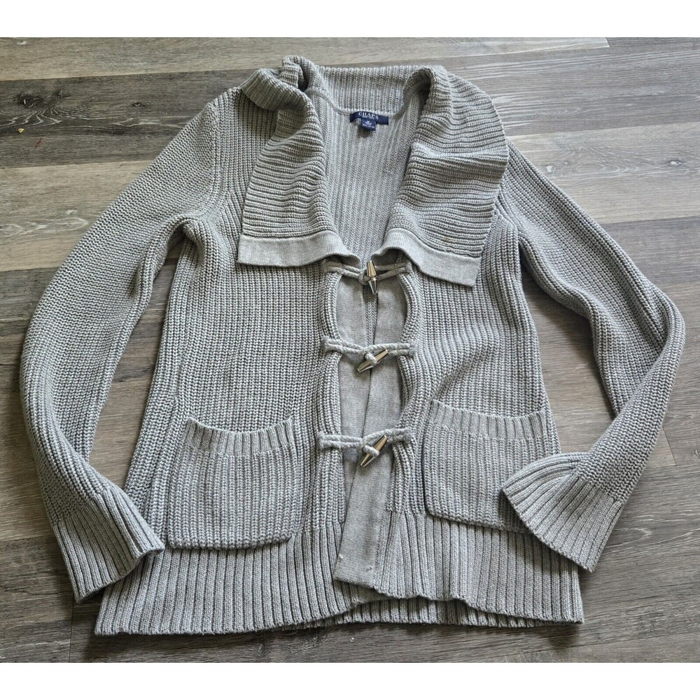 Chaps Women's‎ Gray Cotton Toggle Front Cardigan Sweater Size medium